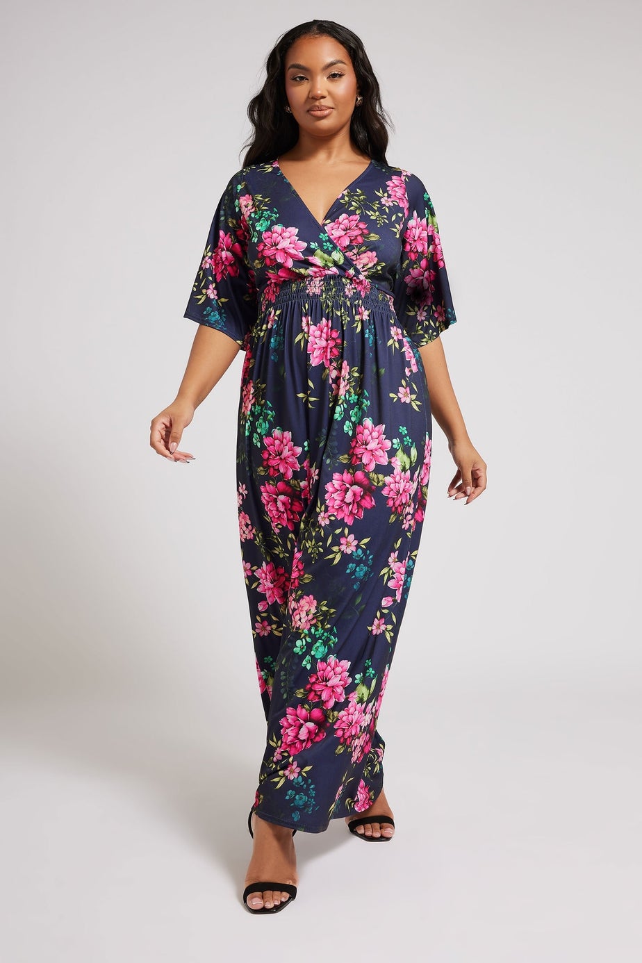 Yours London Curve Navy Blue Floral Print Maxi Dress
