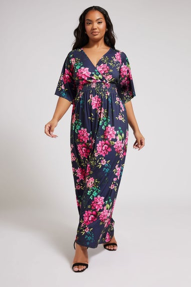 Yours London Curve Navy Blue Floral Print Maxi Dress