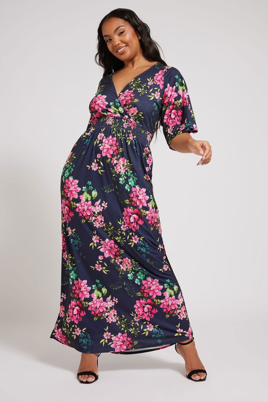 Yours London Curve Navy Blue Floral Print Maxi Dress