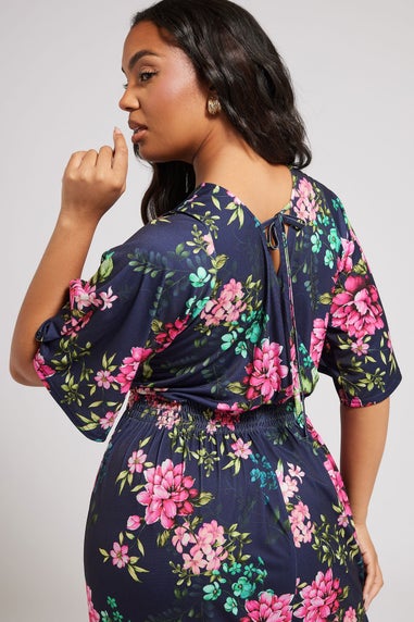 Yours London Curve Navy Blue Floral Print Maxi Dress