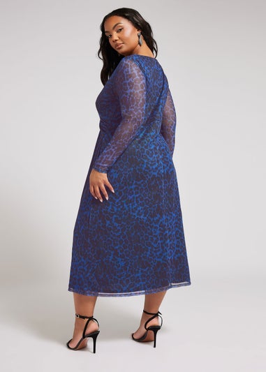 Yours London Curve Blue Animal Print Twist Front Midaxi Dress