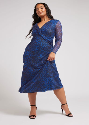 Yours London Curve Blue Animal Print Twist Front Midaxi Dress