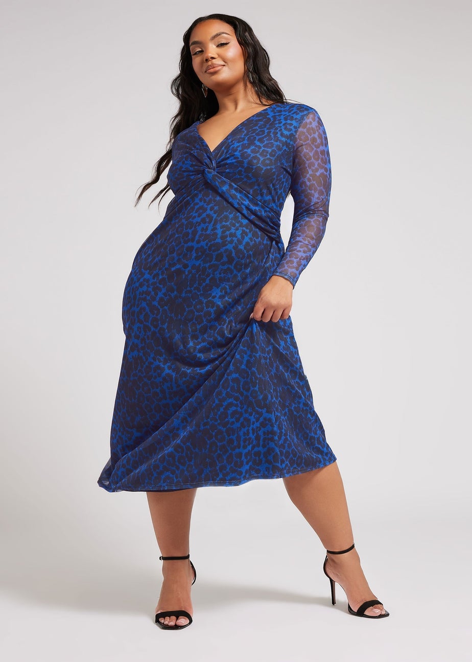 Yours London Curve Blue Animal Print Twist Front Midaxi Dress