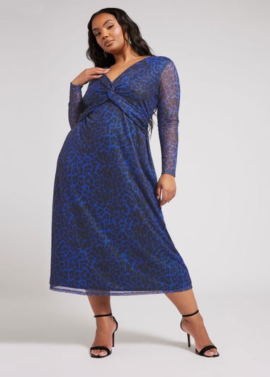 Yours London Curve Blue Animal Print Twist Front Midaxi Dress