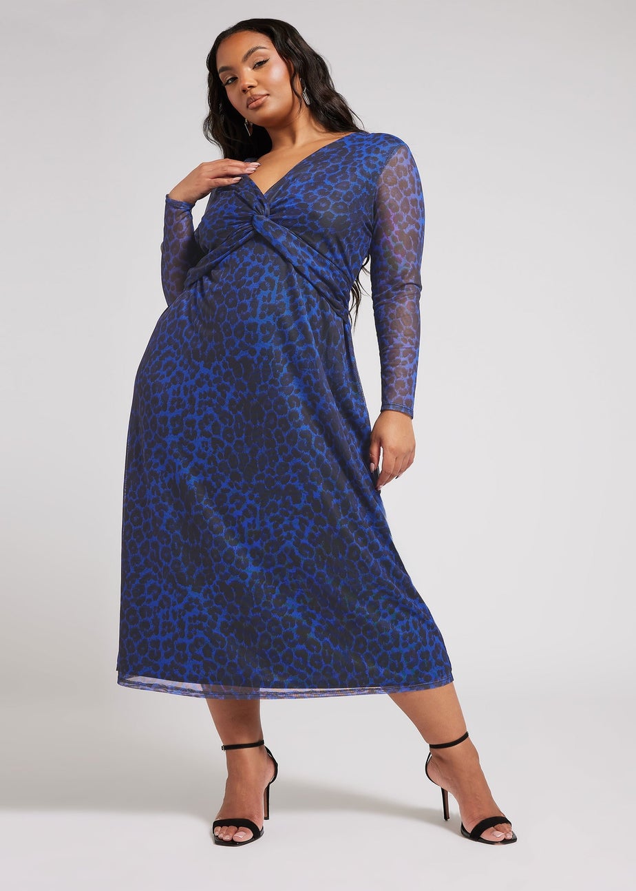 Yours London Curve Blue Animal Print Twist Front Midaxi Dress