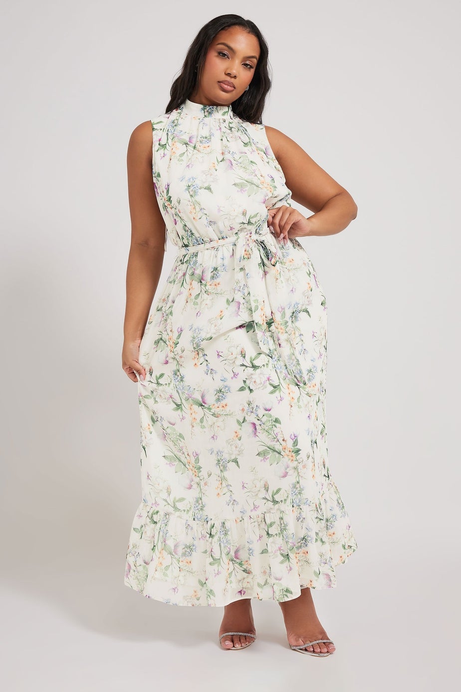 Yours London Curve Ivory White Floral Tiered Maxi Dress