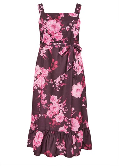 Yours London Curve Purple Floral Print Linen Look Dress