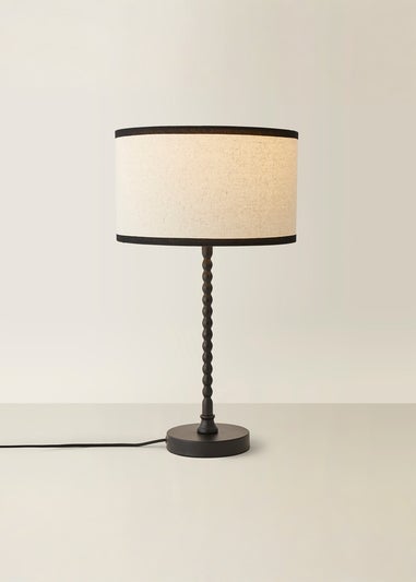 ValueLights Maeve Black Bobbin Table Lamp Linen Black Trim Shade
