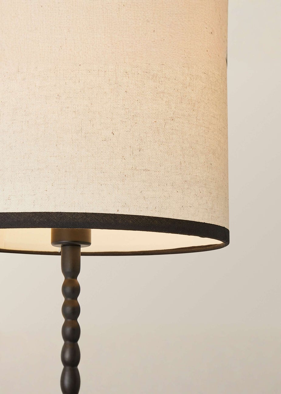 ValueLights Maeve Black Bobbin Table Lamp Linen Black Trim Shade