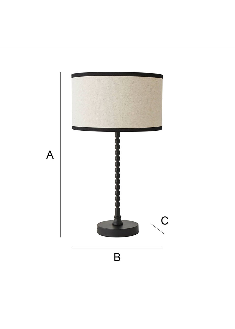 ValueLights Maeve Black Bobbin Table Lamp Linen Black Trim Shade