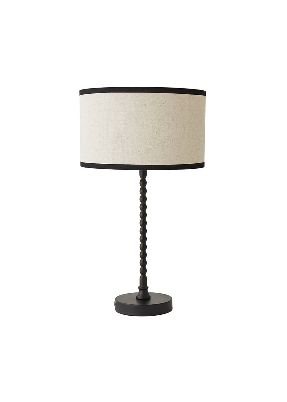 ValueLights Maeve Black Bobbin Table Lamp Linen Black Trim Shade