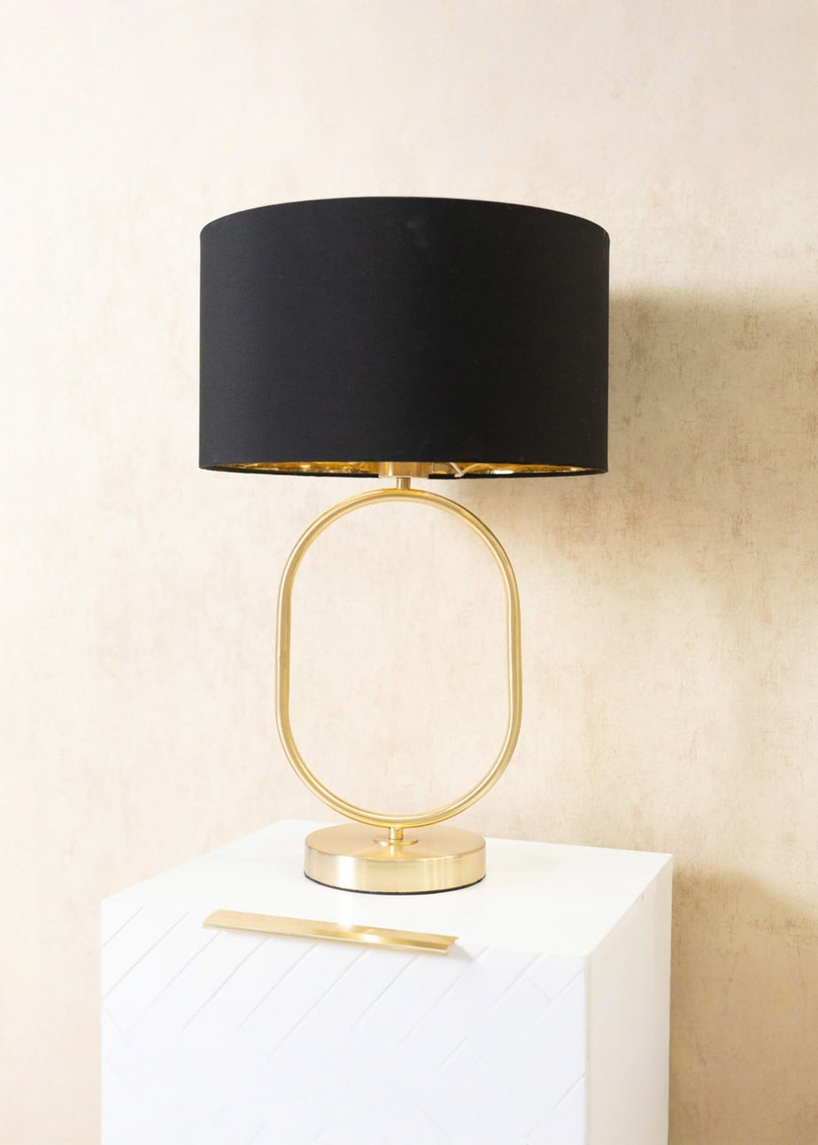 ValueLights Antonia Brushed Gold Oval Table Lamp Black Lampshade