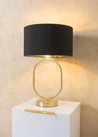 ValueLights Antonia Brushed Gold Oval Table Lamp Black Lampshade