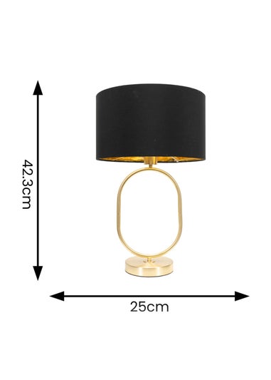 ValueLights Antonia Brushed Gold Oval Table Lamp Black Lampshade