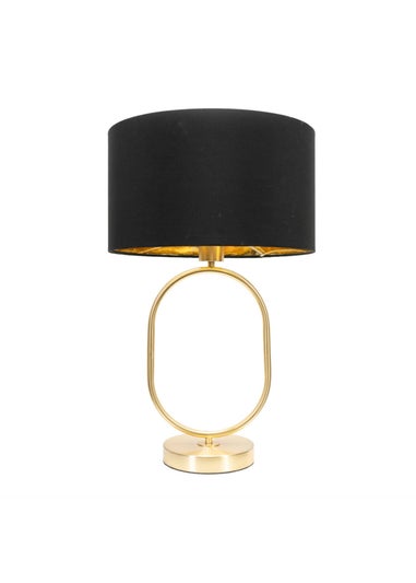 ValueLights Antonia Brushed Gold Oval Table Lamp Black Lampshade
