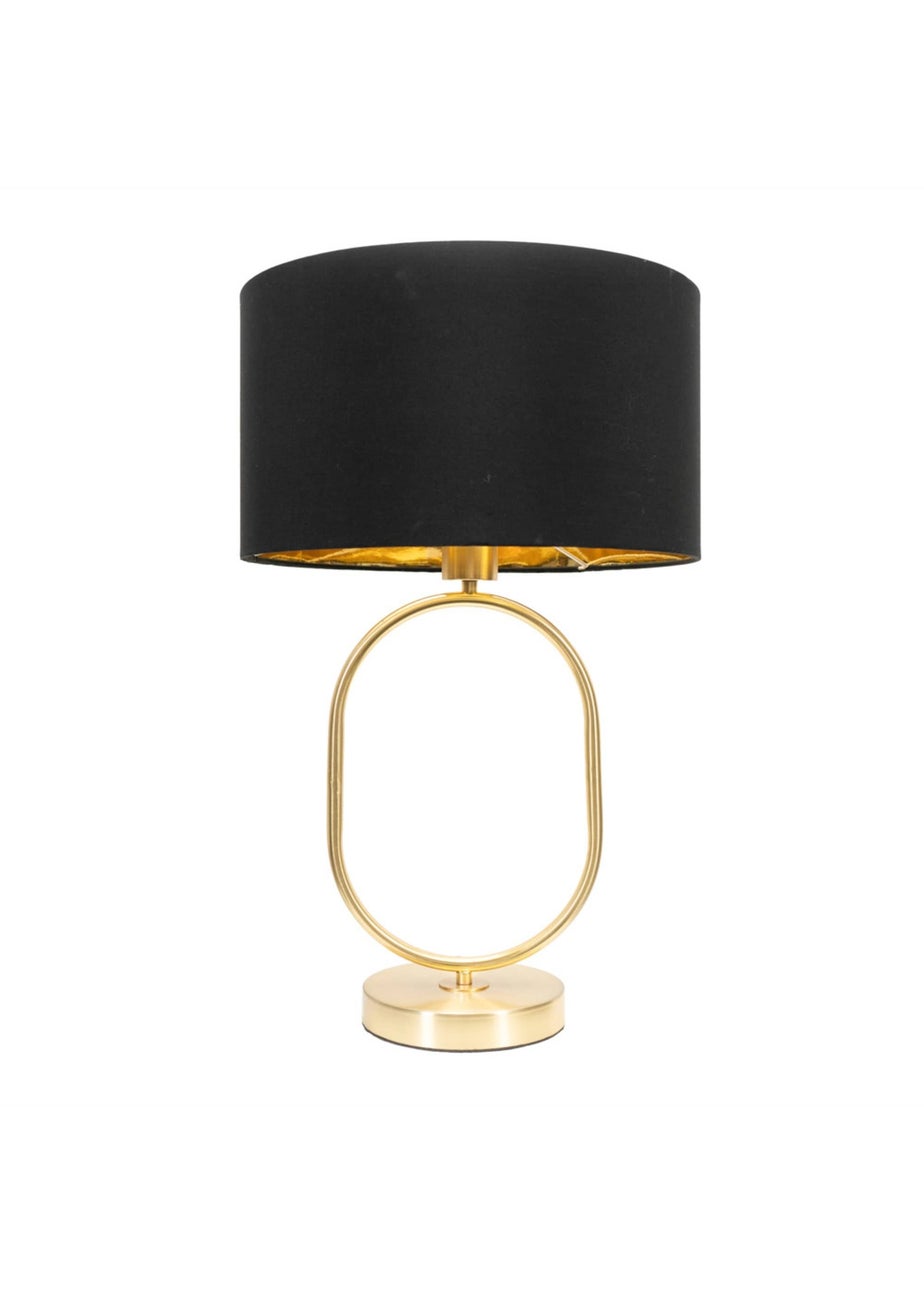 ValueLights Antonia Brushed Gold Oval Table Lamp Black Lampshade