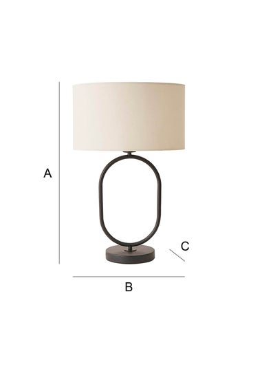 ValueLights Antonia Matte Black Oval Table Lamp Natural Lampshade