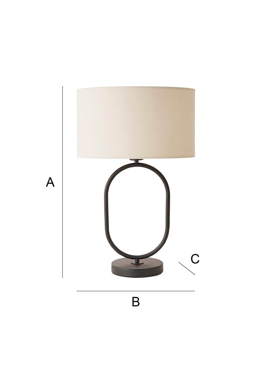 ValueLights Antonia Matte Black Oval Table Lamp Natural Lampshade