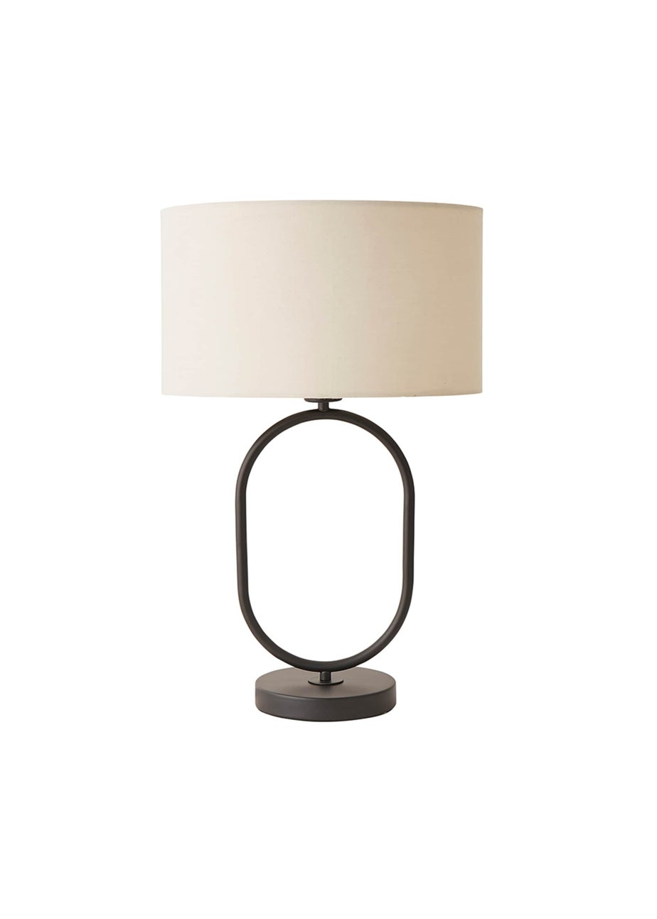 ValueLights Antonia Matte Black Oval Table Lamp Natural Lampshade