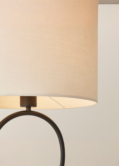 ValueLights Antonia Matte Black Oval Table Lamp Natural Lampshade