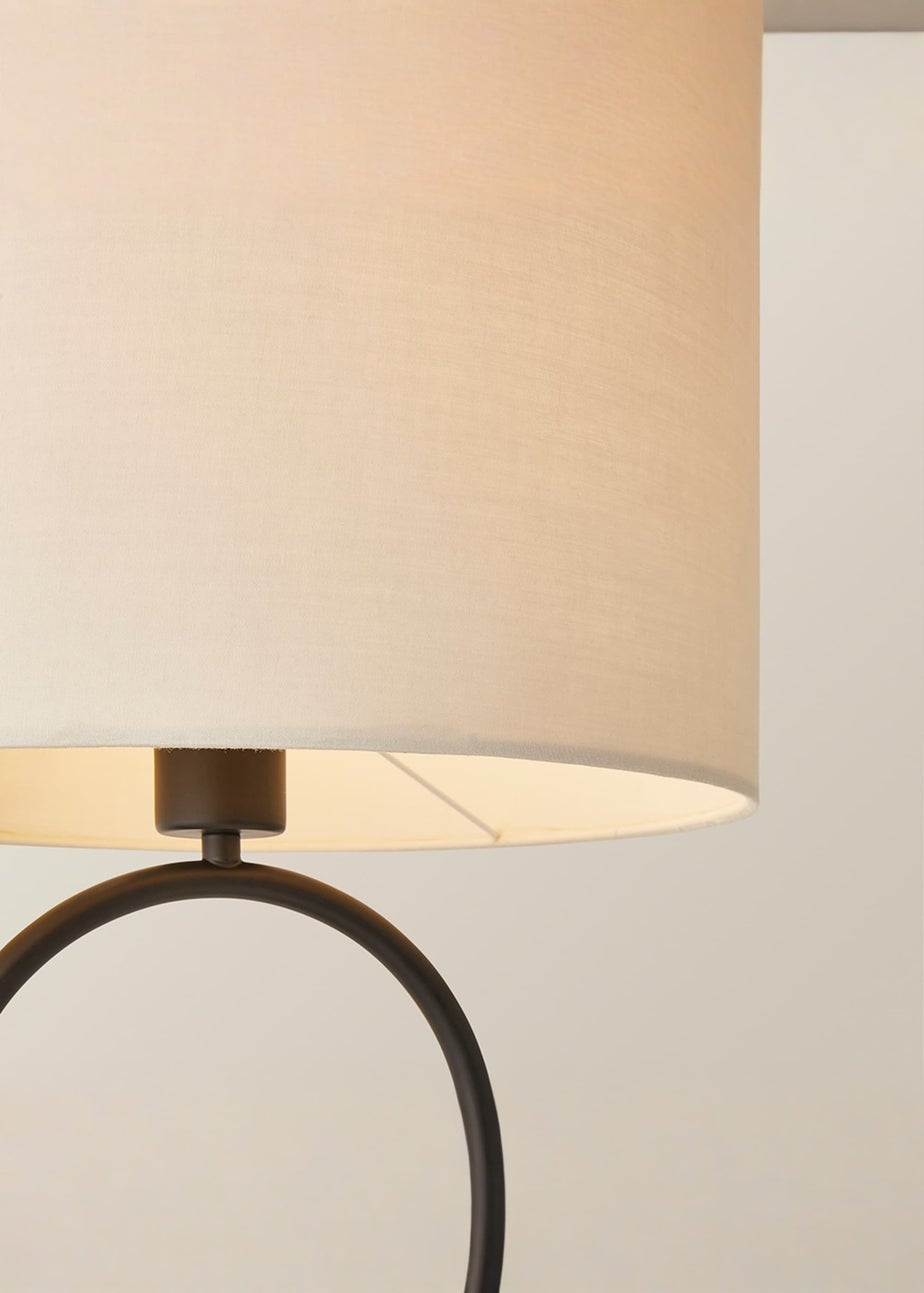 ValueLights Antonia Matte Black Oval Table Lamp Natural Lampshade