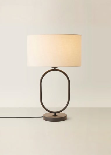 ValueLights Antonia Matte Black Oval Table Lamp Natural Lampshade