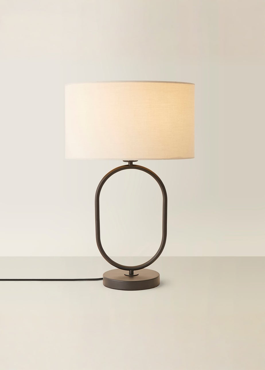 ValueLights Antonia Matte Black Oval Table Lamp Natural Lampshade