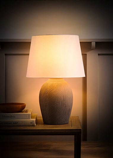 ValueLights Clint Large Grey Ceramic Table Lamp Linen Shade