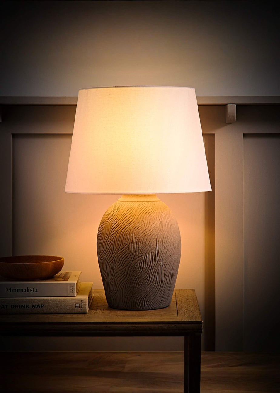 ValueLights Clint Large Grey Ceramic Table Lamp Linen Shade