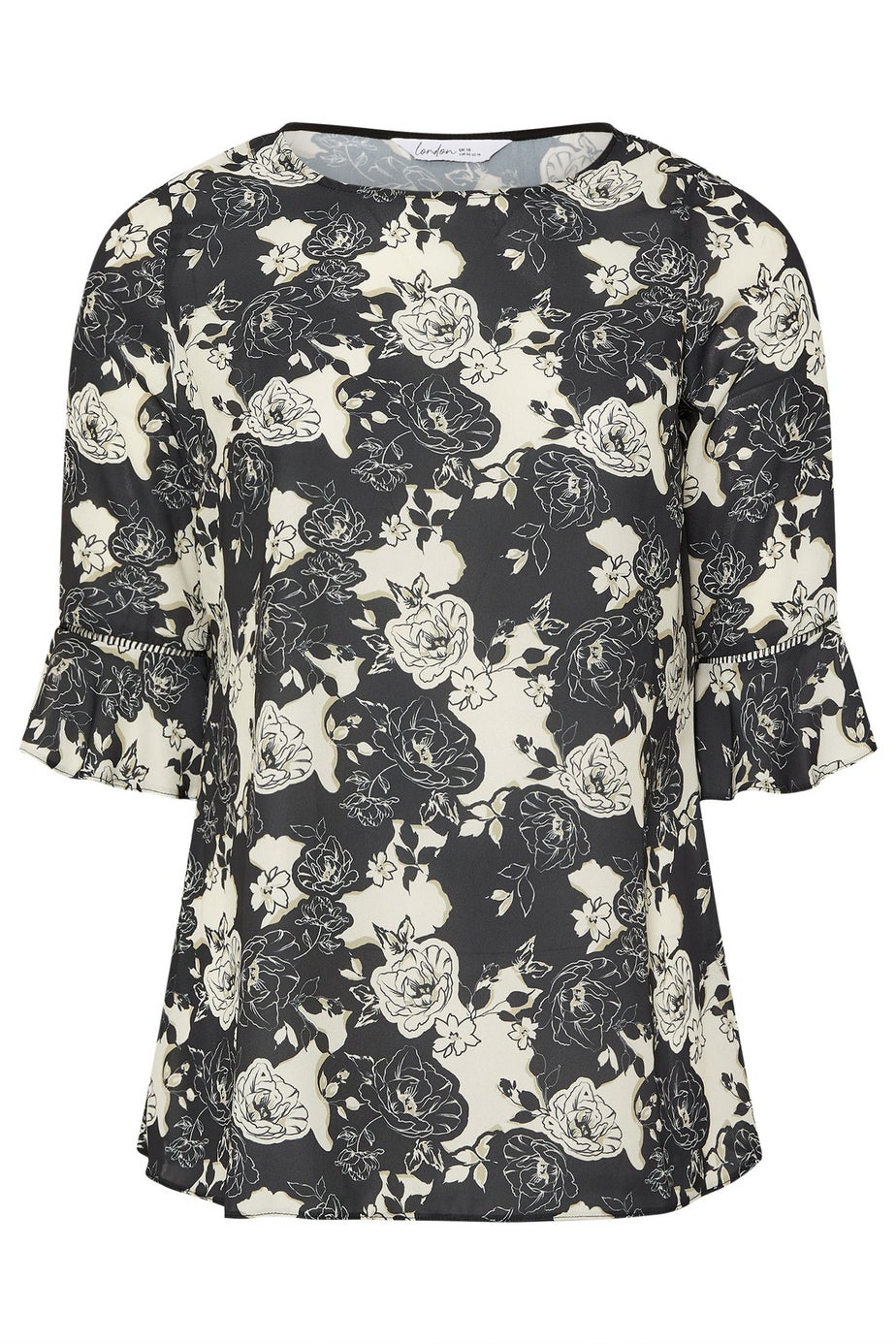 YOURS LONDON Curve Black Floral Print Crochet Trim Blouse