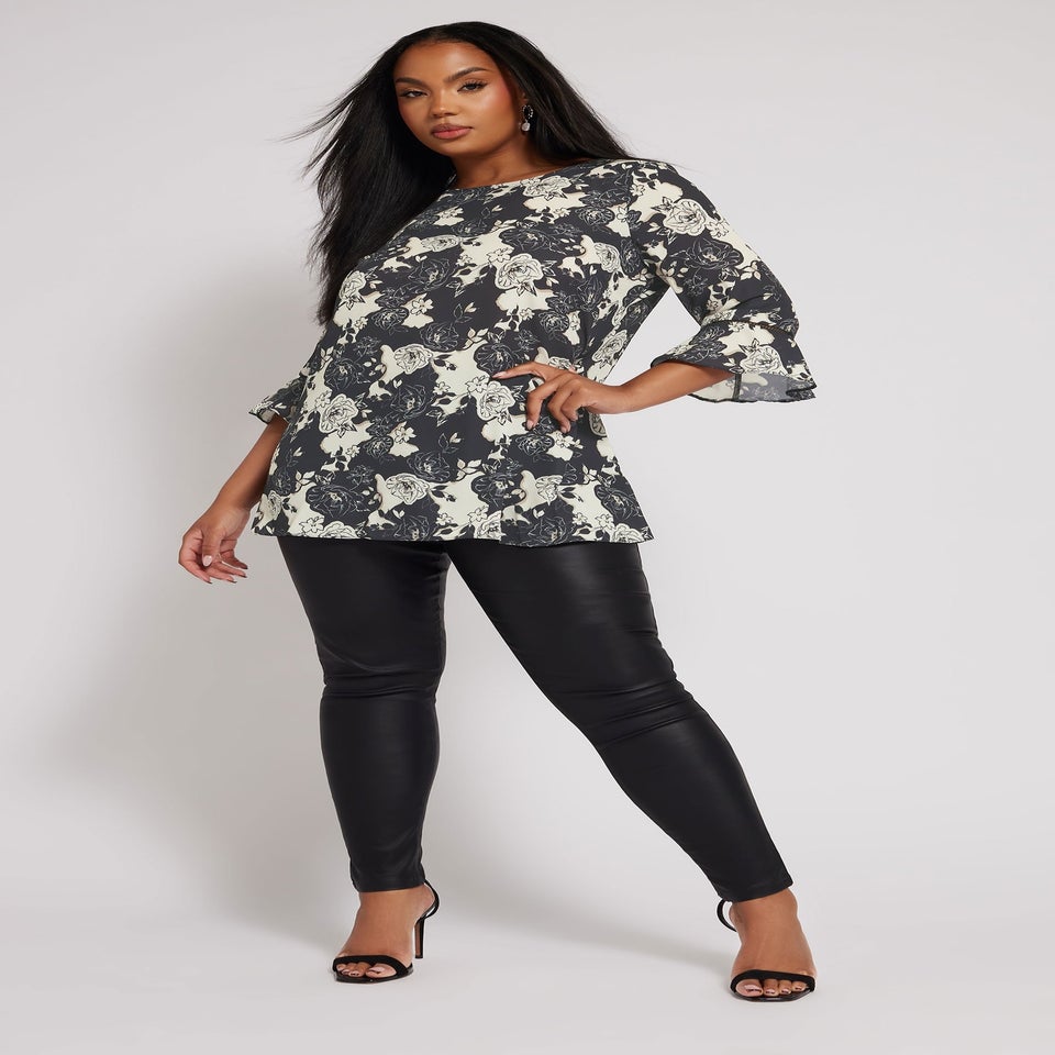 YOURS LONDON Curve Black Floral Print Crochet Trim Blouse