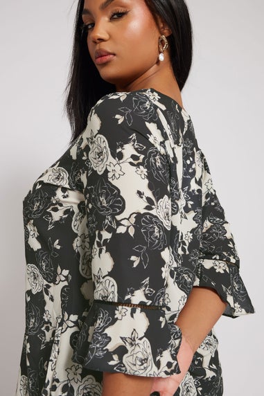 YOURS LONDON Curve Black Floral Print Crochet Trim Blouse