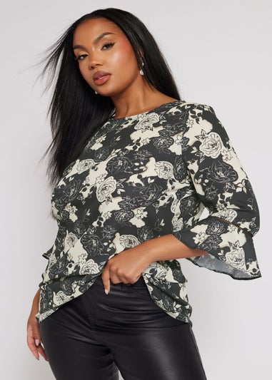 YOURS LONDON Curve Black Floral Print Crochet Trim Blouse
