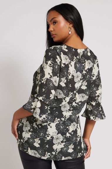 YOURS LONDON Curve Black Floral Print Crochet Trim Blouse
