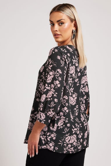 YOURS LONDON Curve Black Floral Print V-Neck Blouse