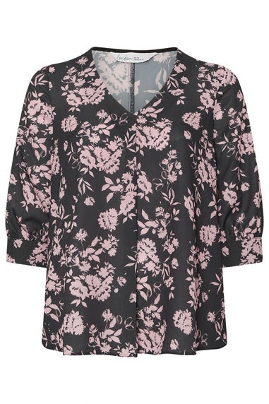 YOURS LONDON Curve Black Floral Print V-Neck Blouse