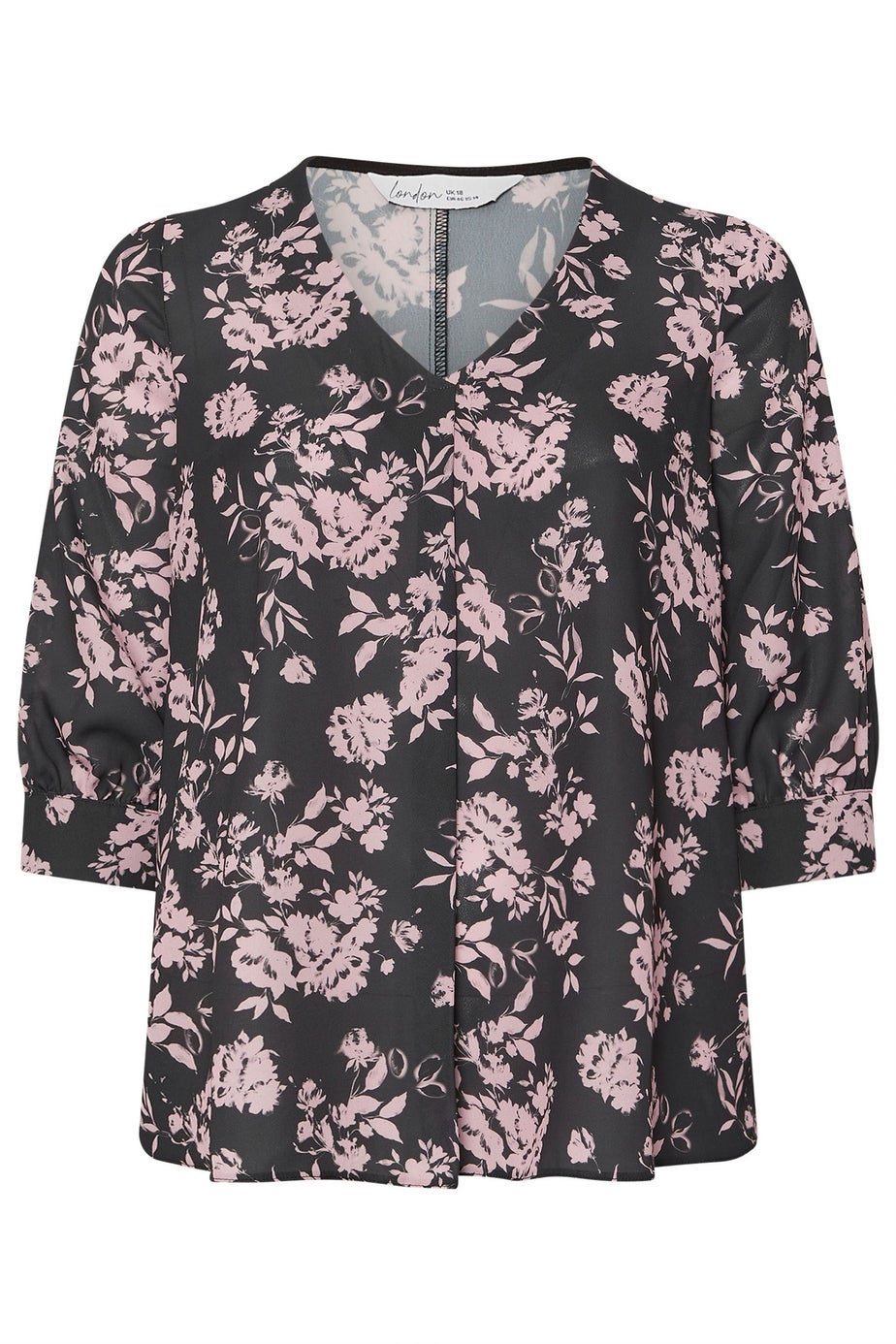 YOURS LONDON Curve Black Floral Print V-Neck Blouse
