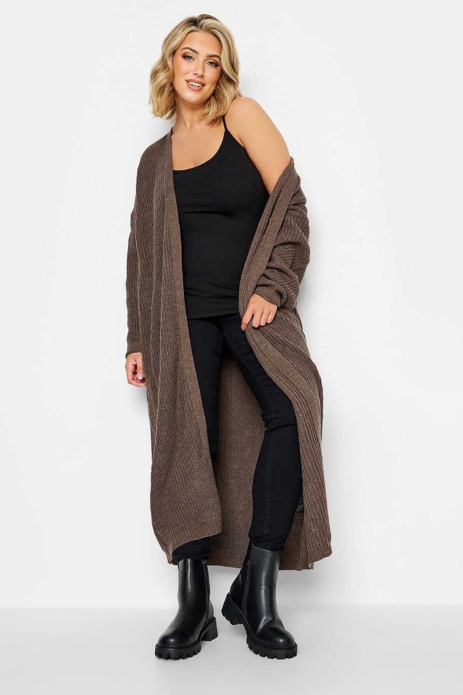 Yours Curve Natural Brown Longline Cardigan