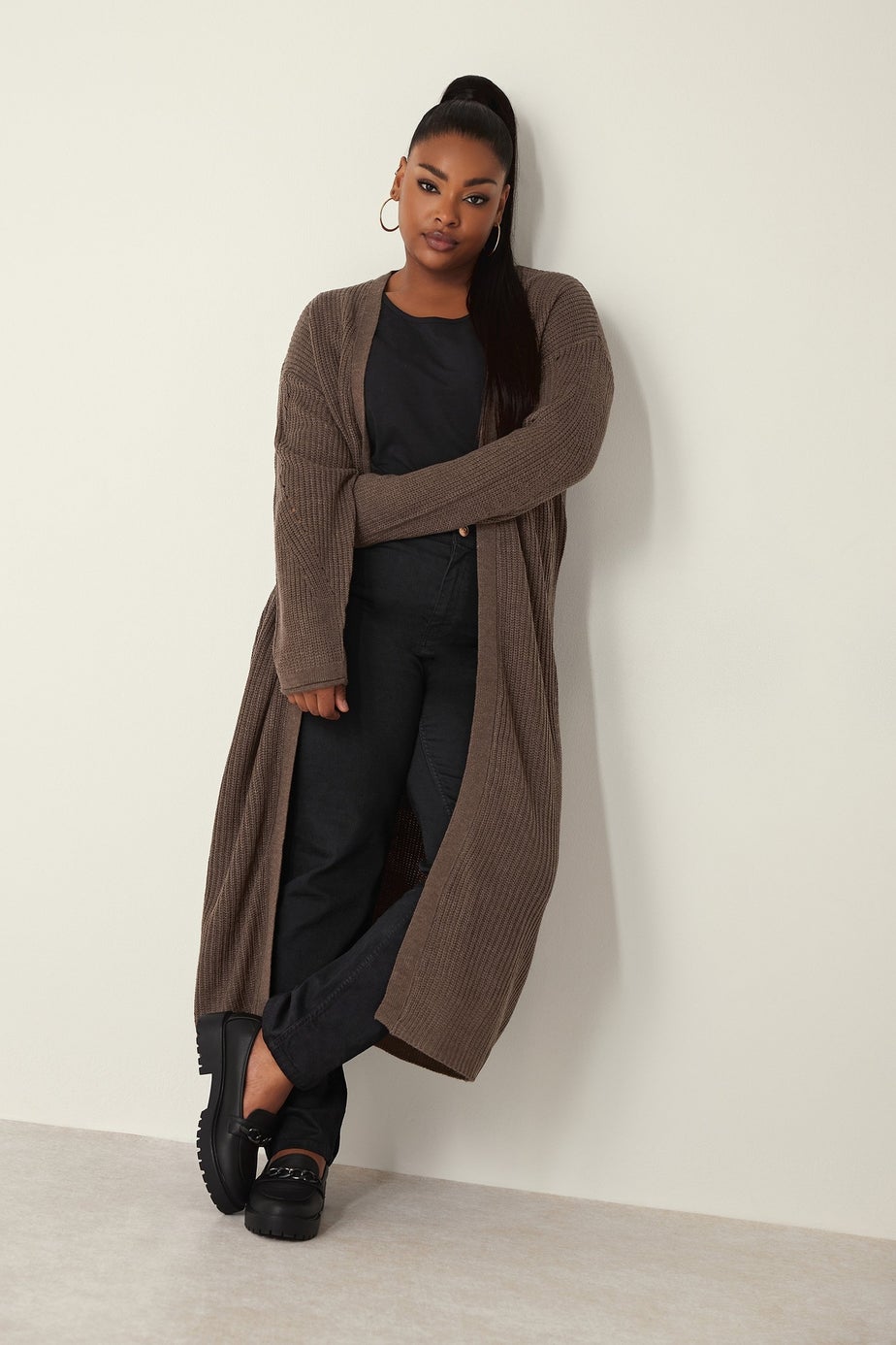 Yours Curve Natural Brown Longline Cardigan