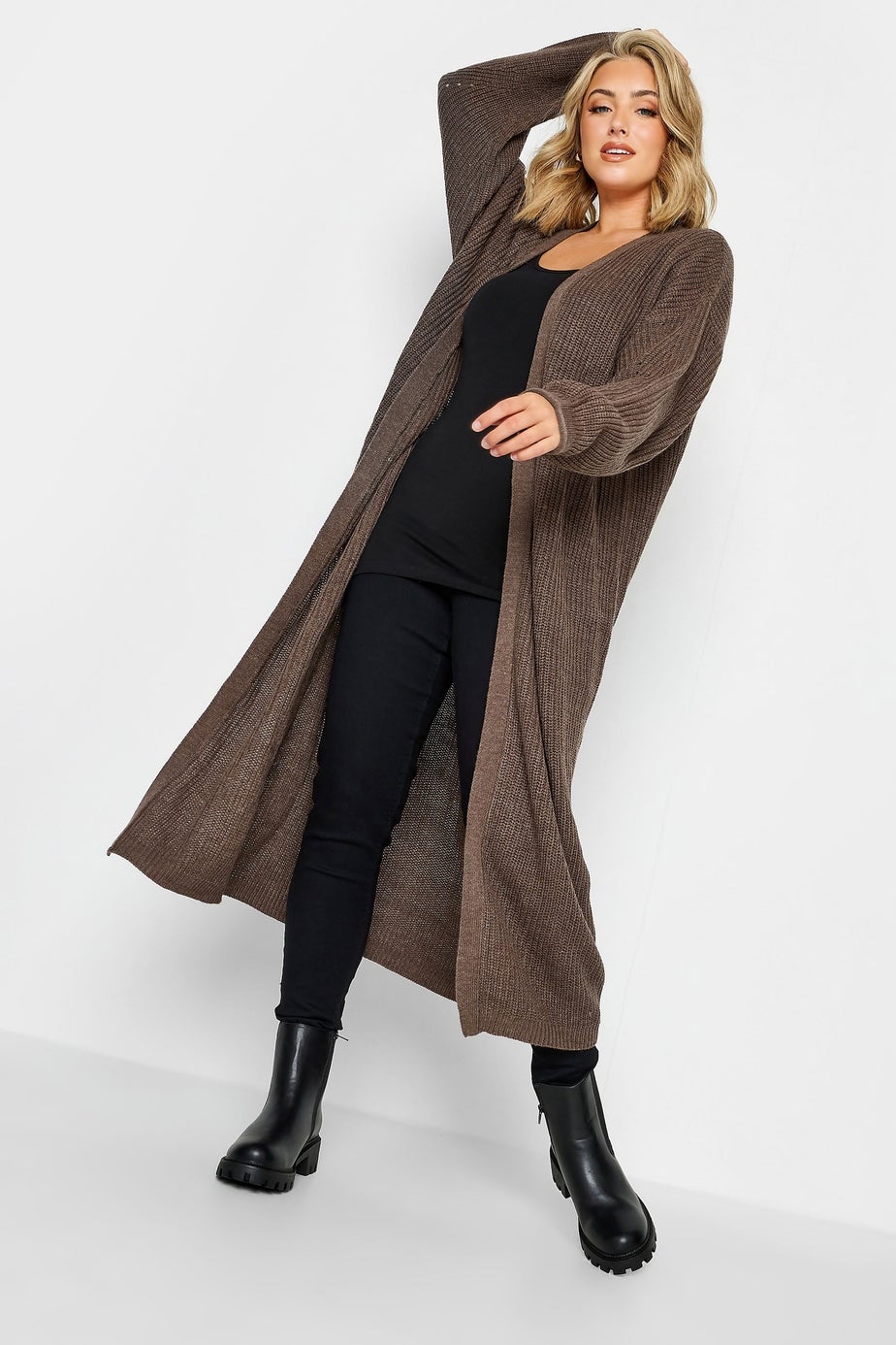 Yours Curve Natural Brown Longline Cardigan