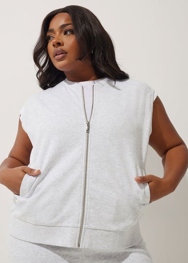 LIMITED COLLECTION Curve Grey Sleeveless Jersey Bomber Jacket