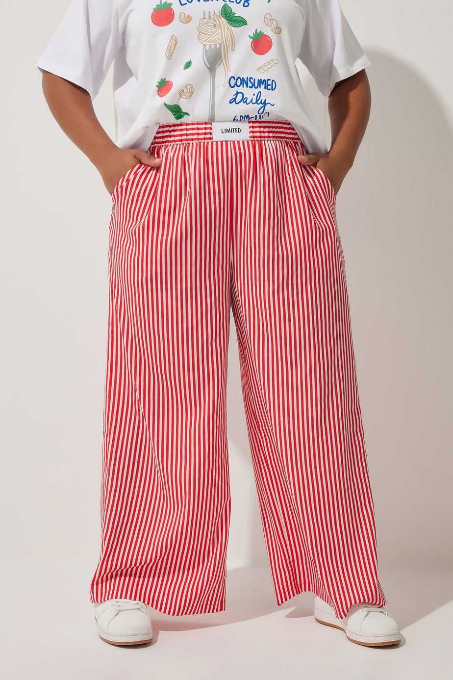 Yours Limited Collection Curve Red Stripe Boxer Waist Trousers
