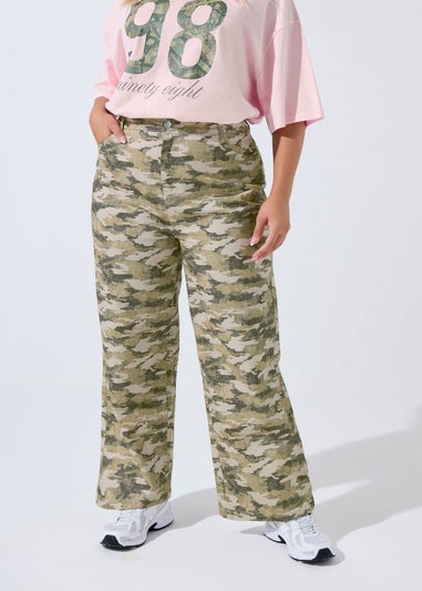 Yours Limited Collection Curve Khaki Green Camo Wide Leg Jeans