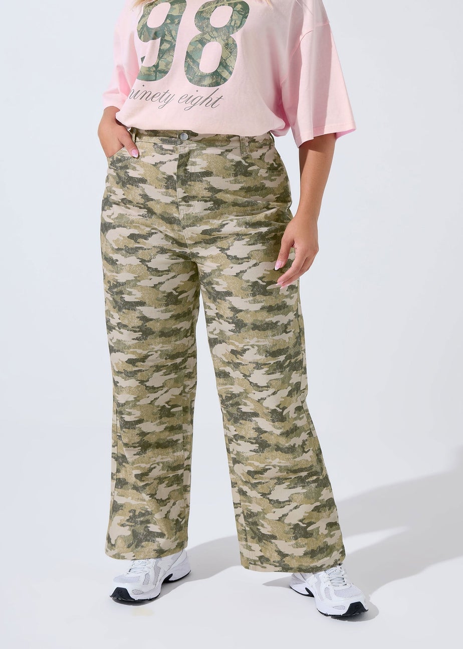 Yours Limited Collection Curve Khaki Green Camo Wide Leg Jeans