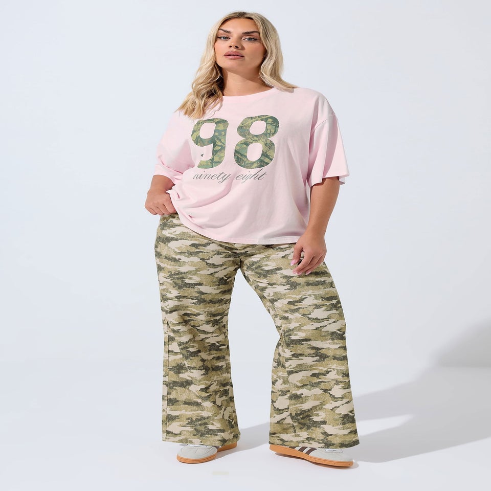 Yours Limited Collection Curve Khaki Green Camo Wide Leg Jeans