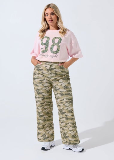 Yours Limited Collection Curve Khaki Green Camo Wide Leg Jeans