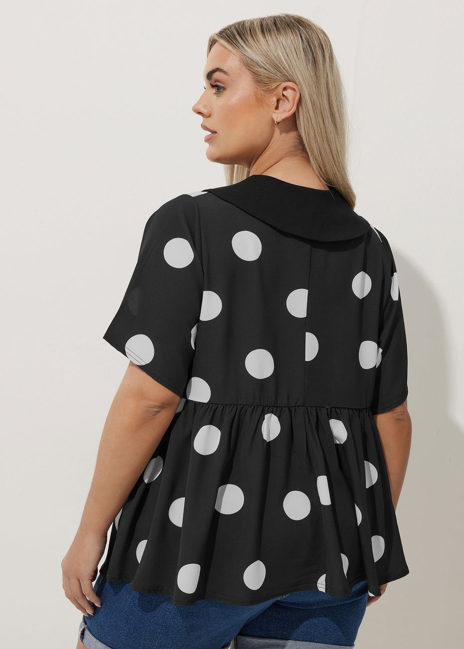 LIMITED COLLECTION Curve Black Polka Dot Tie Front Collared Top