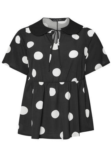 LIMITED COLLECTION Curve Black Polka Dot Tie Front Collared Top