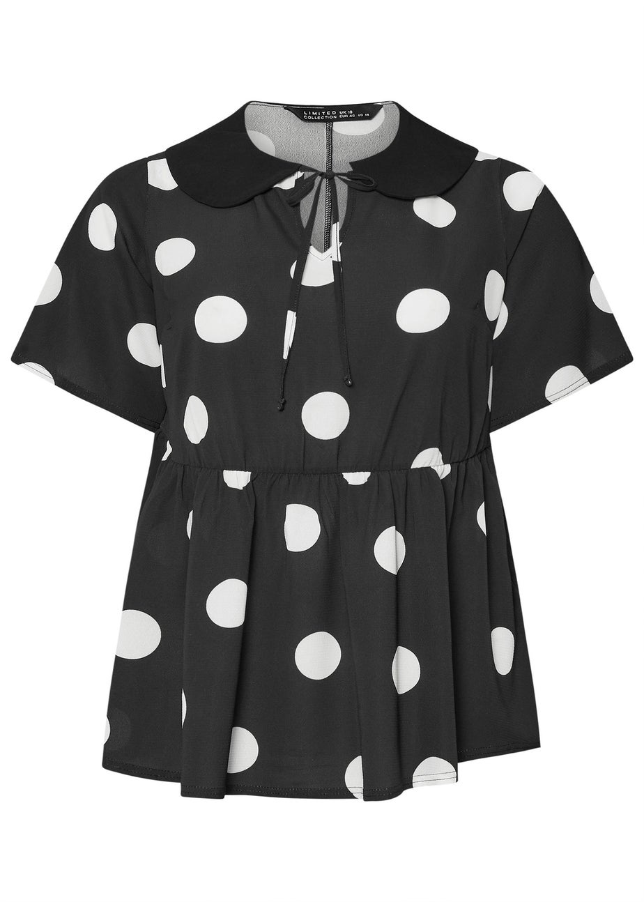 LIMITED COLLECTION Curve Black Polka Dot Tie Front Collared Top