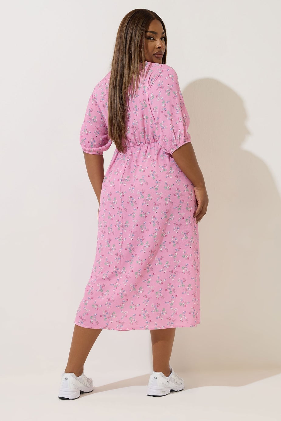 Yours Limited Collection Curve Pink Ditsy Floral Collared Midaxi Dress